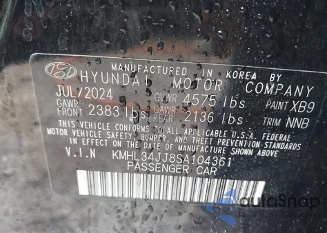2025 Hyundai Sonata Hybrid Sel из США, поврежденный, VIN KMHL34JJ8SA104361